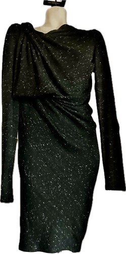 $1465 L Donna Karan black label collection ruched, viscose Wool bodycon dress L