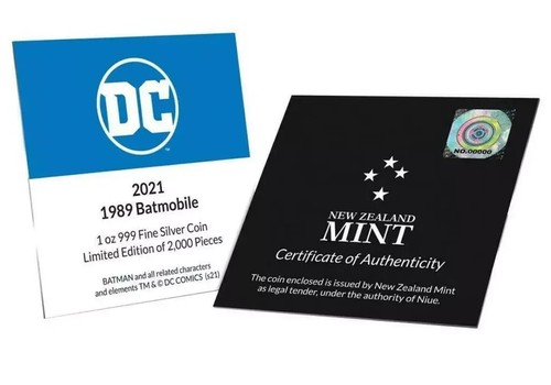 BATMAN DC COMICS 1989 BATMOBILE 2021 1 oz .999 Fine SILVER COIN & COA in Acrylic - Picture 5 of 7
