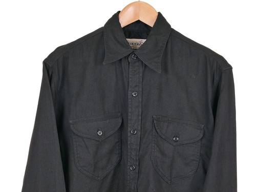 Monitaly Made n USA Solid Black 100% LINEN Utility Button Up Long Sleeve Shirt M - Picture 2 of 9
