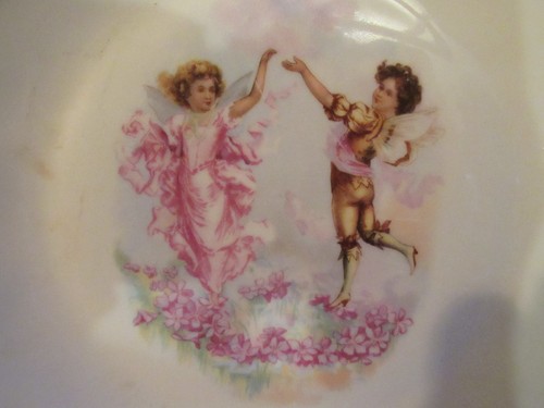 Antique Hand Painted Plate/Platter Victorian FAIRYS WITH BUTTERFLY WINGS Handles - Picture 1 of 4