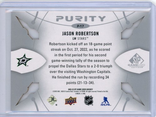 2022-23 SP Game Used Purity #P17 Jason Robertson - Dallas Stars - Picture 2 of 2