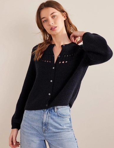 Boden Fluffy Ruffle Cardigan Women L NWT Alpaca Wool Button-up Sweater Navy - Picture 12 of 13