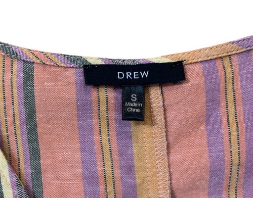 Anthropologie Drew Striped Agave Ainslie Shift Dress Size Small Frayed Hem Linen - Picture 10 of 15