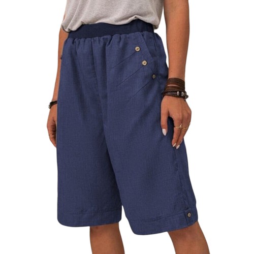 Womens Solid Pockets Straight Pants Ladies Summer Elasticated Waist Trousers AU - Picture 8 of 19