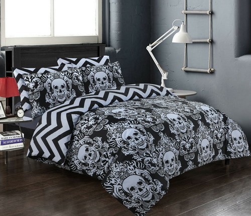 Juego de fundas de edredón talla King algodón calavera estampado nocturno con estampado - Imagen 3 de 4