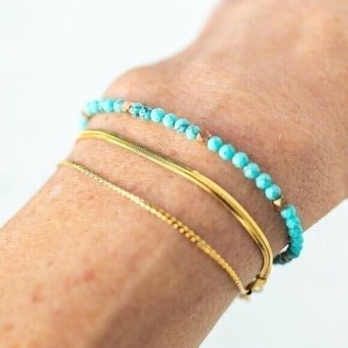Double Layer Herringbone Bracelet 18K Gold Plated Stainless Steel Waterproof - Picture 4 of 11