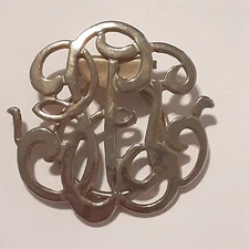 Vintage gold tone monogram scarf clip 1.5"