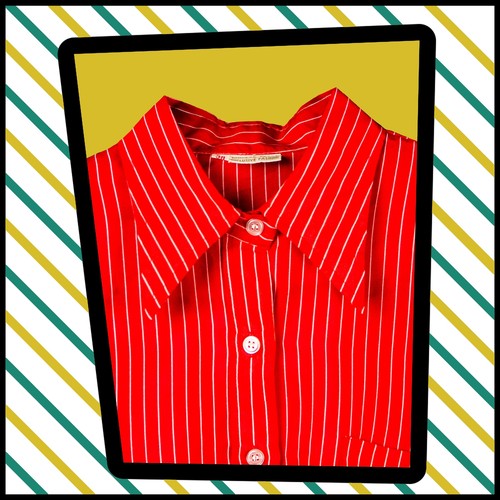 Vintage 70s Red Pinstriped BLOUSE Size UK 10 489 B - Picture 2 of 5