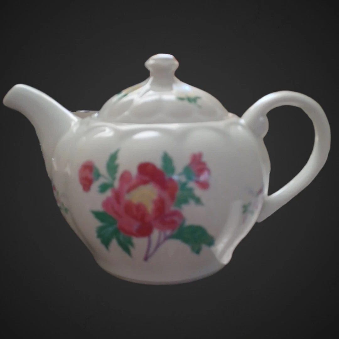 Vintage Laura Ashley Parfums Teapot Pink Yellow Flowers London Paris New  York