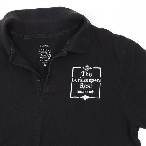 George Mens Black 100% Cotton Polo Size M Collared - LOCK KEEPER'S PUB - Picture 4 of 12