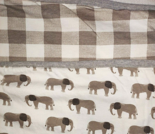 Mud Pie Beige Brown ELEPHANT Plaid Cotton 2 Ply Baby Blanket Gray Trim Lovey EUC - Picture 4 of 4