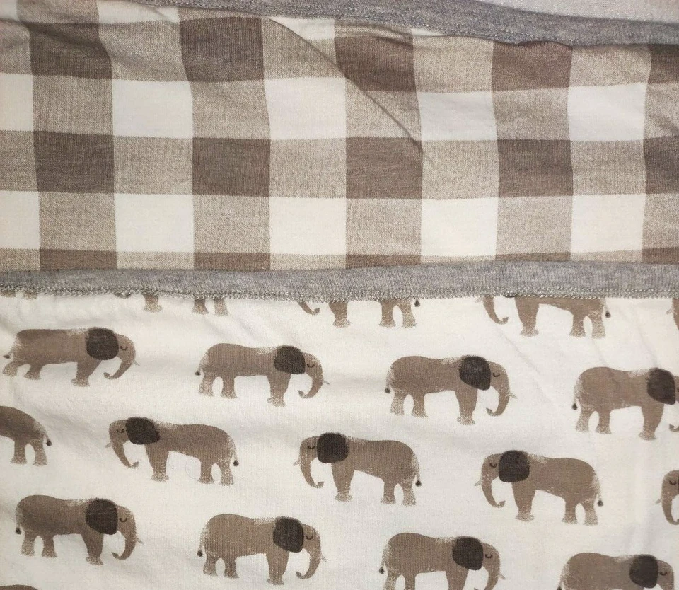 Mud Pie Beige Brown ELEPHANT Plaid Cotton 2 Ply Baby Blanket Gray Trim Lovey EUC - Image 4 of 4