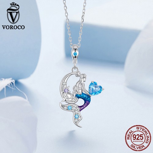 Collar Sirena Voroco Clásico Moda Plata Esterlina 925 Joyería Mujeres Regalos - Imagen 8 de 16