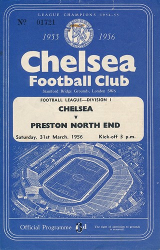 CHELSEA v Preston North End 1955/1956 - 4 page football programme