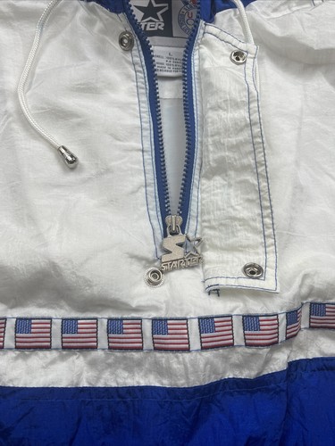 VTG Starter Olympics USA Flag Tape Pull Over Windbreaker Jacket Men’s Size Large - Picture 16 of 24
