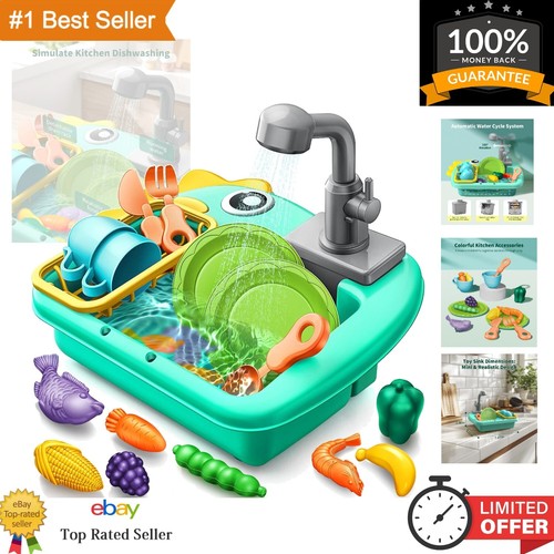 Mini Toddler Sink Toy with Real Running Water & Dinosaur Design - 13 Accessories
