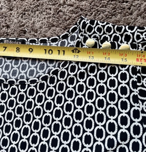 Women Blouse BY Design 2X Black White Circle Chain Design Slit Short Sleeve Top - Picture 7 of 10