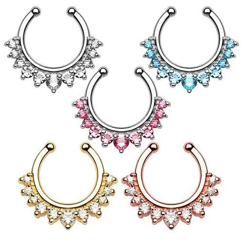 Septum Fake Nasenpiercing Schmuck Strass Kristall Hoop Clip ON Ring Nasenring - Bild 1 von 6