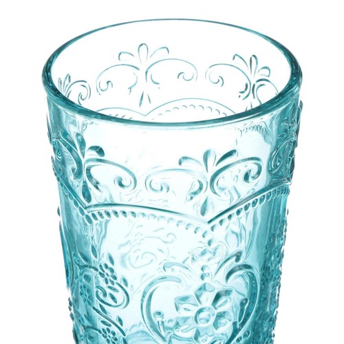 Set Of 4 Amelia Tumbler 15.22 Oz Beer Water Drinking Glass Embossed Design Teal - Picture 5 of 8