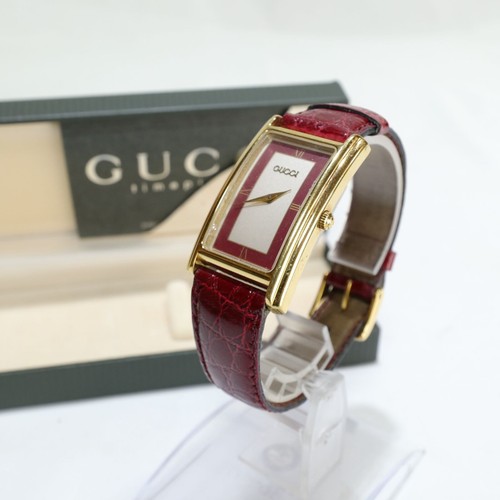 GUCCI 2600M Rectangular Men's Watch GP Leather Strap Men's Gold with Case - Picture 4 of 19