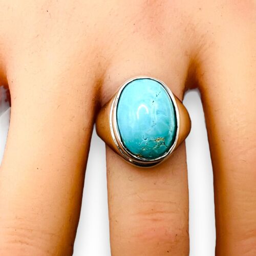 Persian Turquoise Ring Blue Robins Egg 925 Sterling Silver Size 7.75 - Picture 11 of 12