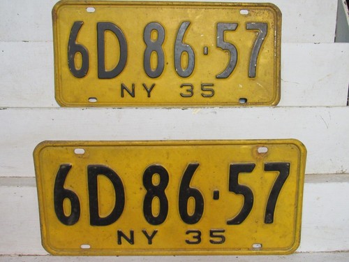Pair of Original 1935 NEW YORK LICENSE PLATES 6D 86-57