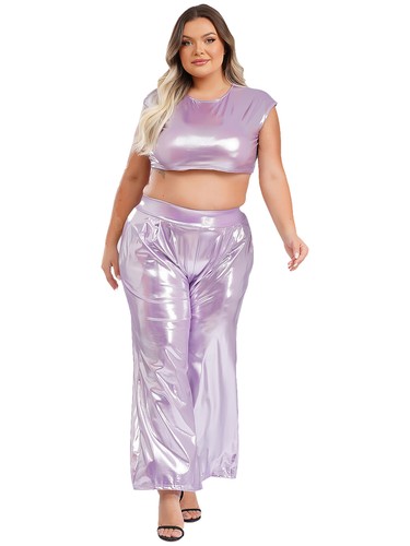 Women 2 Pieces Outfit Sleeveless Crop Tops with High Waist Wide Leg Pants Set - Bild 45 von 62