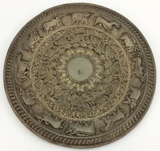 Vintage Asian Repousse Animal Motif Silver Plated Metal Wall Hanging 7 Inch