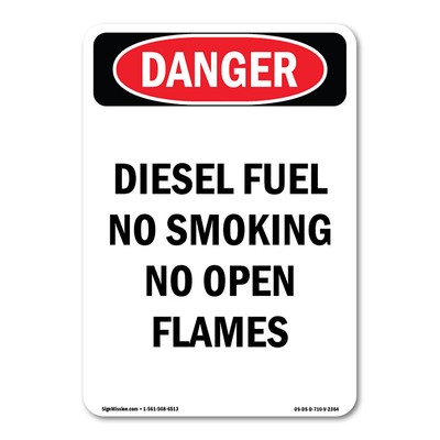 Diesel Fuel No Smoking No Open Flames ANSI Danger Sign Metal Plastic Decal