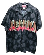 Vintage RJC Mens XL Floral Hawaiian Camp Shirt Surfboard Palms Made In USA