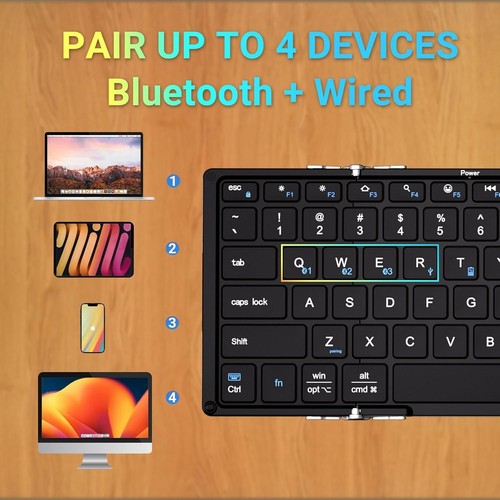 Foldable Bluetooth Keyboard, BK05S Portable Wireless Folding Keyboard (Pair up t - Picture 7 of 9