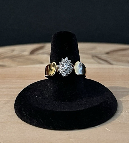 Vtg 925 Sterling Silver over Vermeil Diamond Cluster Ring Size 8