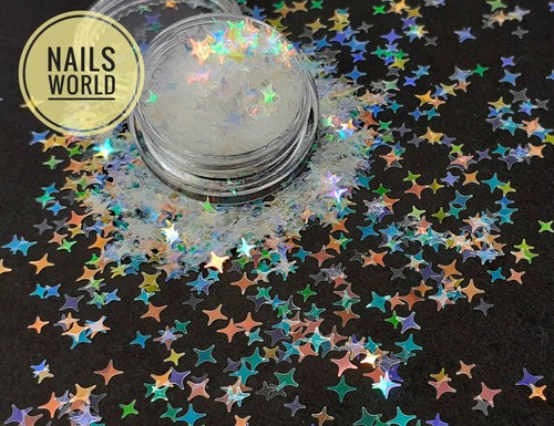 4mm Nail Art STAR Holographic 3D Glitter Silver Clear Decoration Sequins UK - Picture 13 of 24