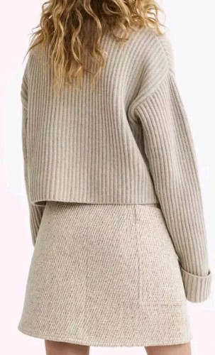 FALDA ENVOLVENTE H&M mujer tejida beige mezcla seda y lana reino unido 40 agotada nueva - Imagen 2 de 9