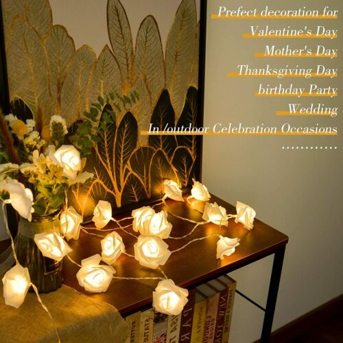 String Lights 10FT 20 LED Rose Flower LED Lights Battery Operated White - Picture 4 of 7