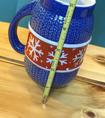 MAGLIONE NATALIZIO/INVERNO DISTINTIVO DA COLLEZIONE 5" BLU BIANCO FIOCCO DI NEVE BOTTE MUG - Foto 8 di 9