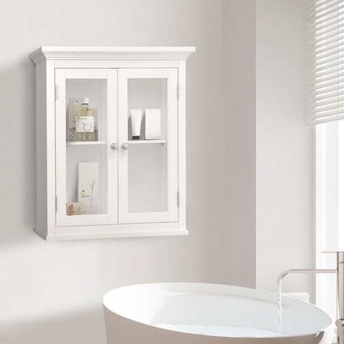 Removable Wooden Wall Cabinet W/ 2 Glass Doors Adjustable Shelf Storage Solution - Picture 2 of 7