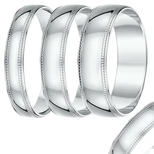 9ct White Gold Milgrain Edge Wedding Band Heavy Weight D Shaped  4mm-7mm
