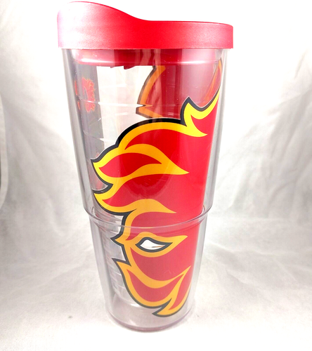 Vaso transparente Tervis Calgary Flames 24 oz con tapa roja hockey NHL viaje - Imagen 3 de 6