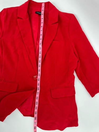 True Envy Stretch Jacket Womens 12 Blazer Red Button Tucked Sleeve - Picture 4 of 8