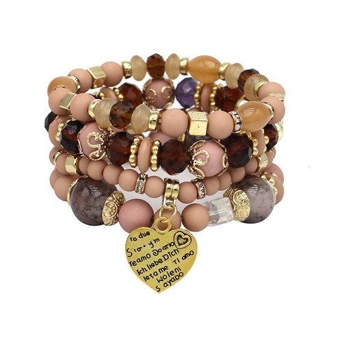 Bohemia Colorful Glass Beads Women's Jewelry Multi-Layer Heart Pendant Bracelets - Foto 12 di 33