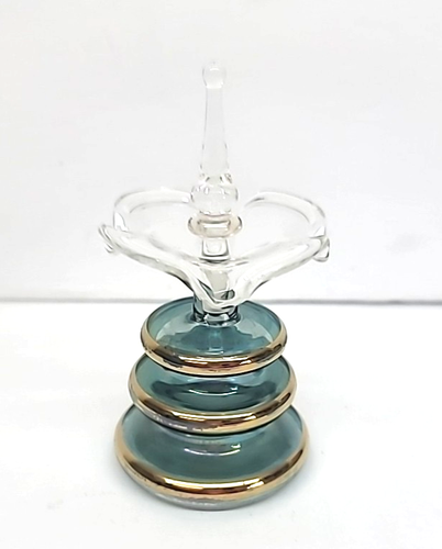 Vintage mundgeblasen grün, gold & klares Glas Parfüm Flakon mit Stopfen 3,75" Höhe