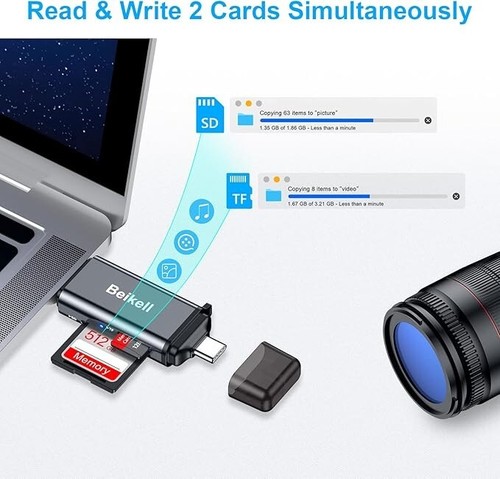 Beikell SD Card Reader, Dual Connector USB C Card Reader USB 3.0 Memory Card - Picture 4 of 6