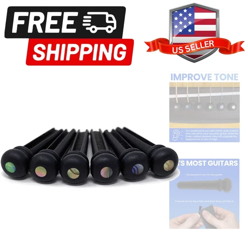 Ebony Bridge Pins with Abalone Dot Fit Most Guitars Enhance Tone Sustain