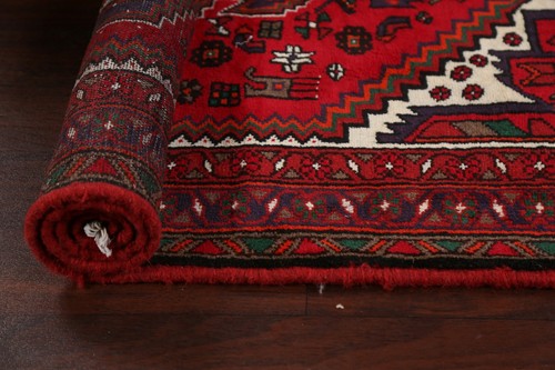 RED Geometric Tribal Hamedan Hand-knotted Area Rug Wool Oriental Carpet 3'x5' - Picture 8 of 12