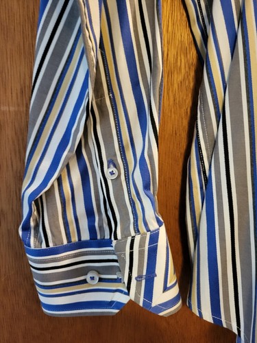 Brandini Mens Shirt Striped Long Sleeve Button Up Blue Gray Sz M - Picture 2 of 7