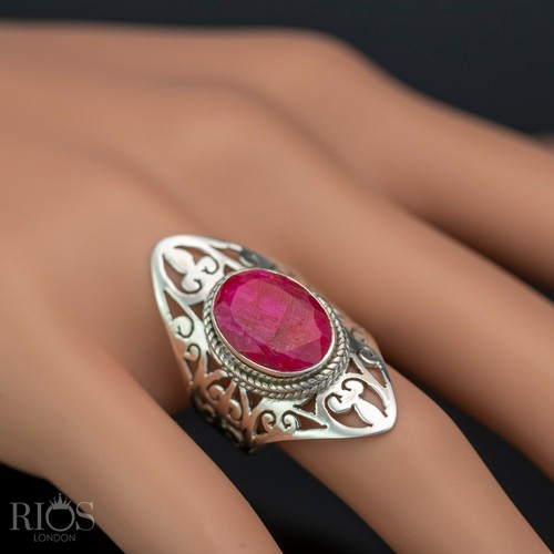925 Sterling Silver Floral MOONSTONE Oval Gemstone Long Big Ring Gift Boxed - Picture 32 of 72
