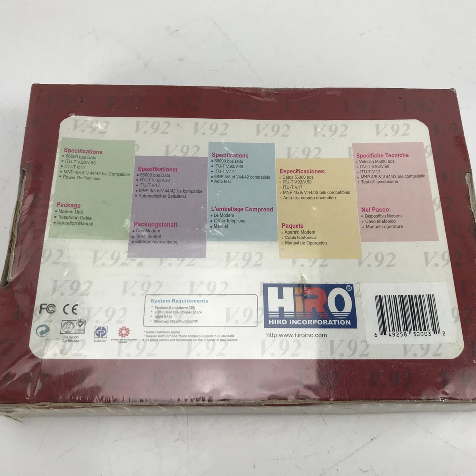 HiRO H50003 V92 56K Internal PCI Data Fax Voice Modem - New In Box - Image 2 of 2