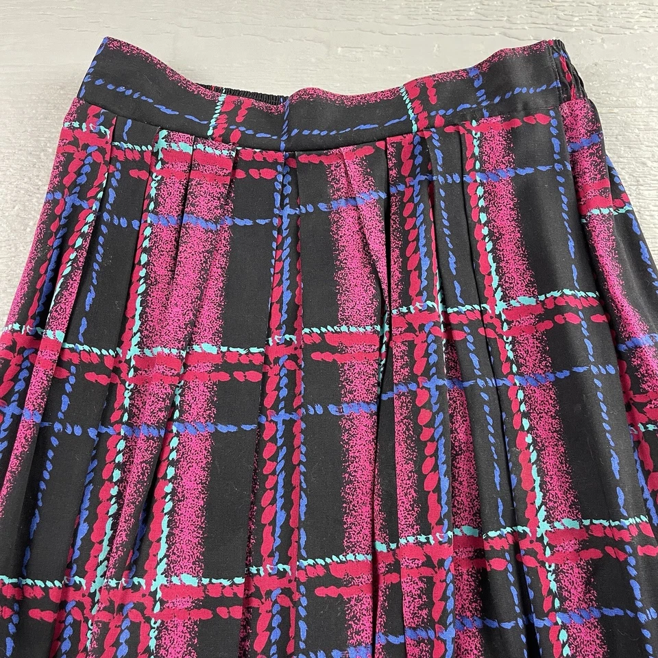 Винтажная женская юбка Cat Cay длиной 6 трапециевидная клетчатая фиолетовая эластичная талия сделано в США - Изображение 3 из 4