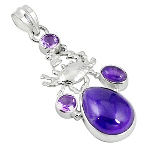 Natural-Purple-Amethyst-925-Sterling-Silver-Crab-Pendant-Jewelry-M16928
